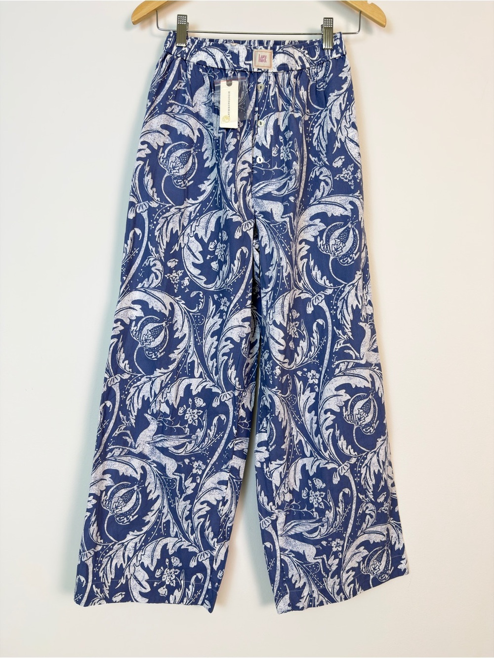 Anthropology Lyre Bird Blue White Floral Wide Leg Pants XS NWT